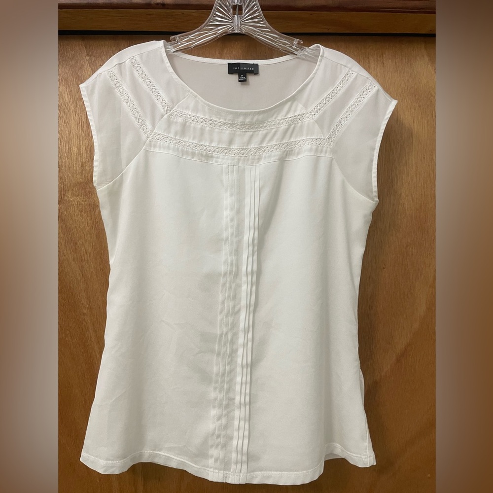 The Limited - white blouse with lace detailing around the neck
